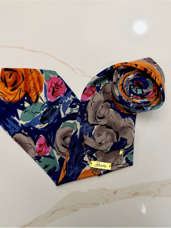 Brioni Other - Vintage Brioni 100% Silk Abstract Floral Tie Made in Italy Orange Blue Designer